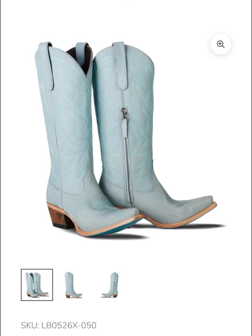 Light Blue Women's Western Zip-Back Heeled Boots
